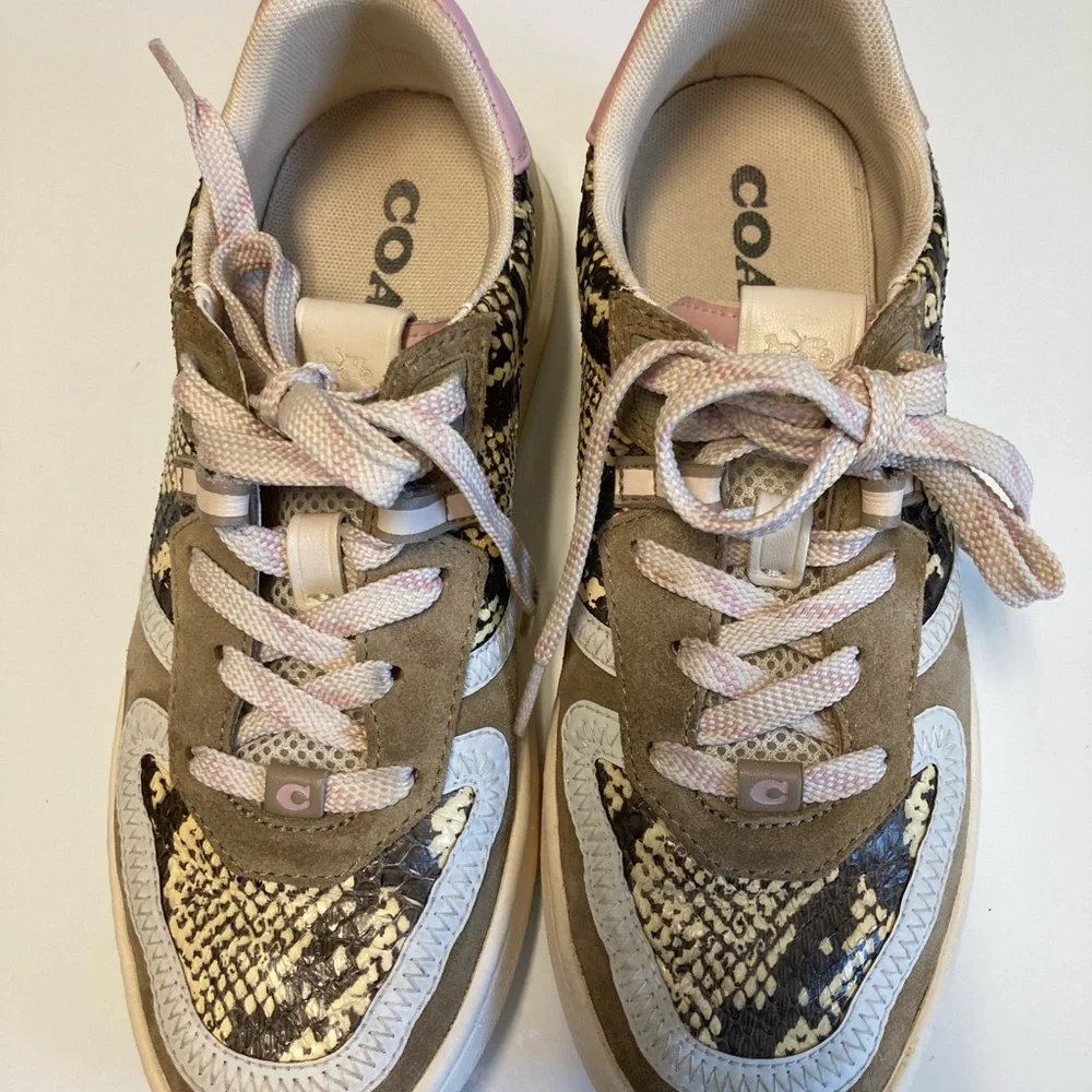 Coach Women's Brown and Pink Snakeskin Sneakers - Picture 1 of 4
